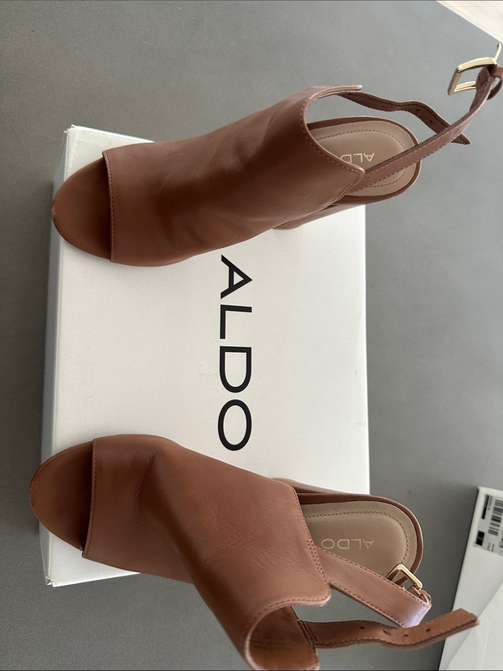 ALDO Tan Brown Open-Toe Slingback Heels